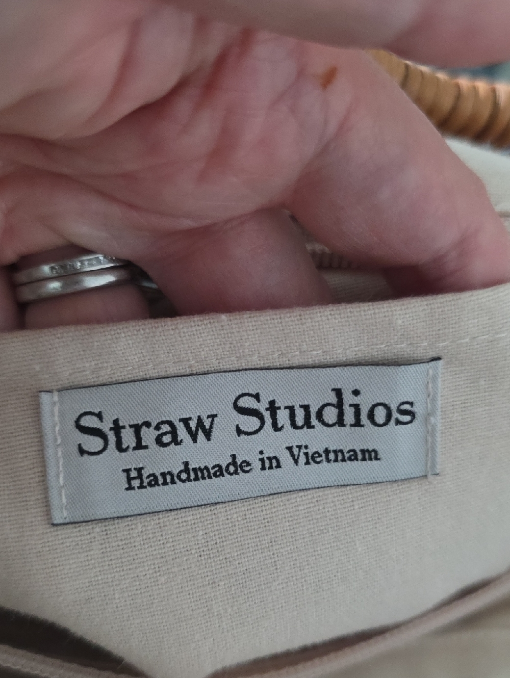 Straw Studios Navy/cream Striped Wicker Handbag - Picture 10 of 10